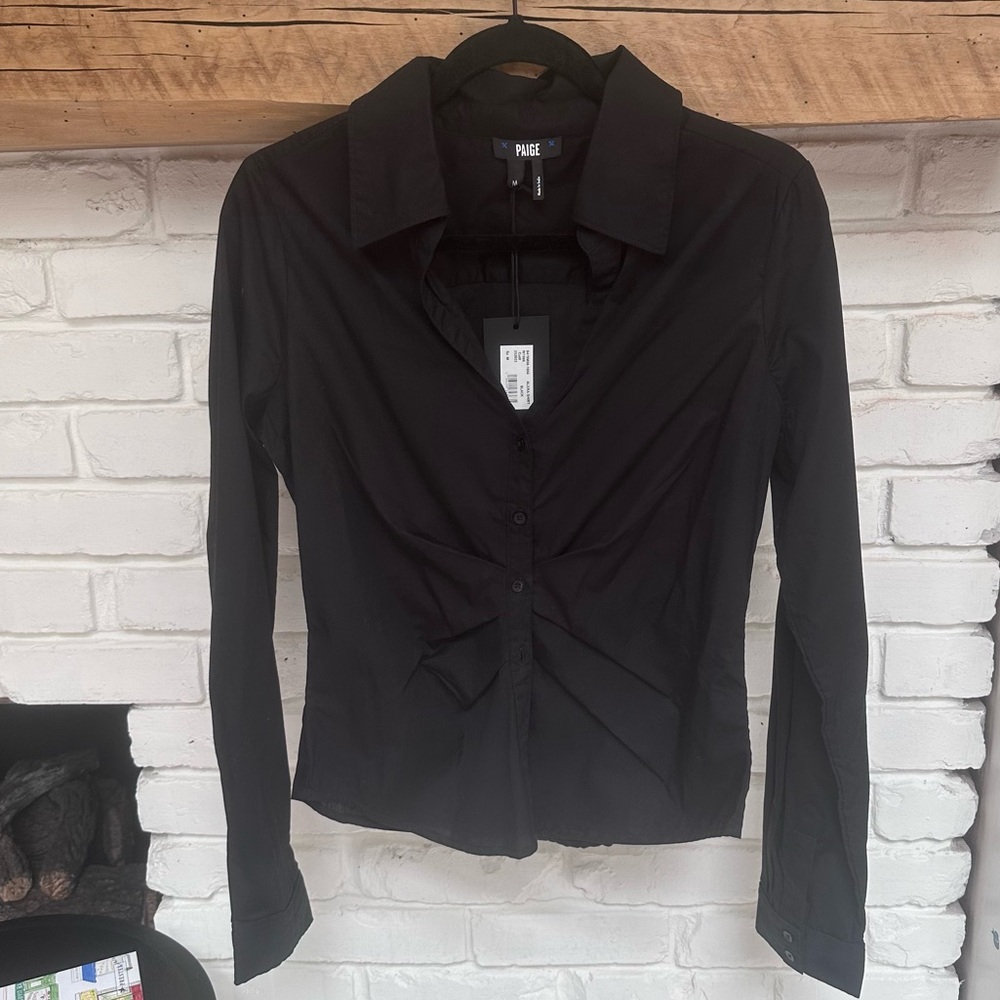 PAIGE Alera Pleated Cotton Button-Up Shirt (NWT)